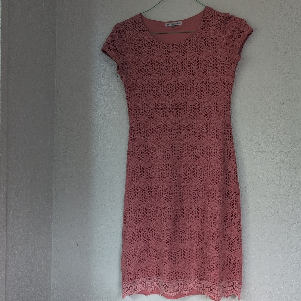 Lace Midi Dress S Pink Dusty Rose Coquette Fairy Whimsy Romantic Cottage Boho
